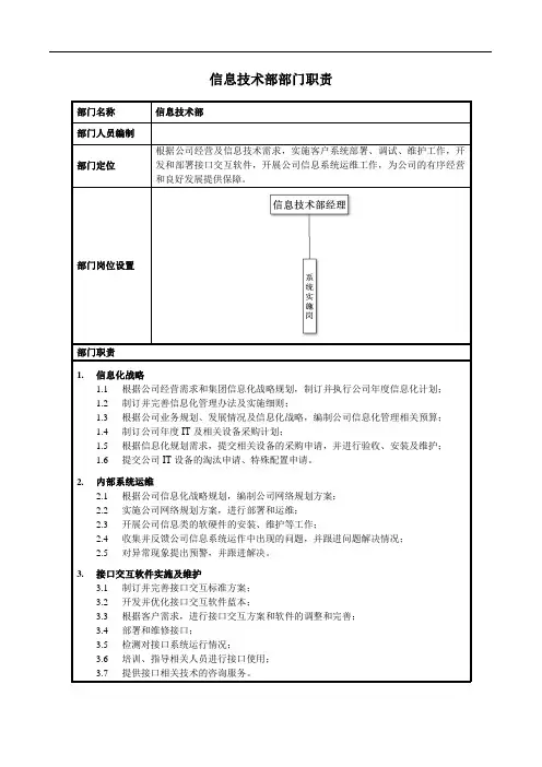 信息技术部部门职责