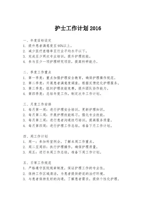 护士工作计划2016