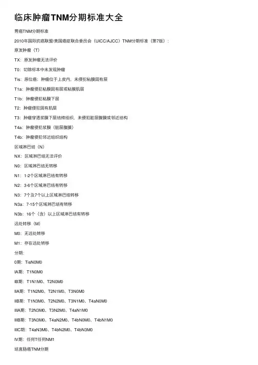 临床肿瘤TNM分期标准大全