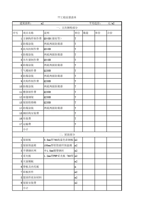 范本-工程钢结构结算清单