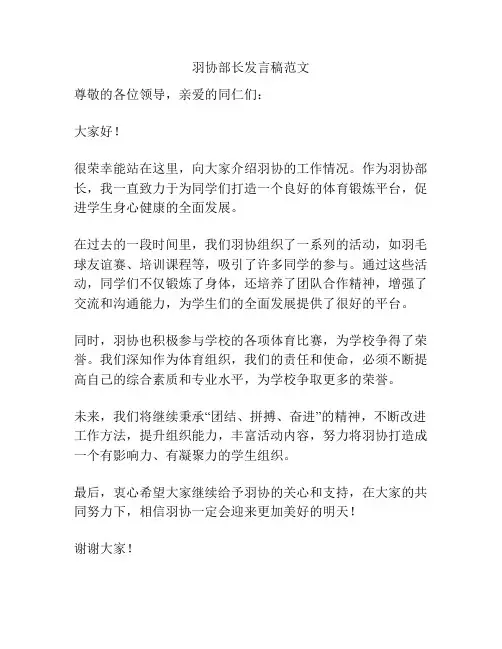 羽协部长发言稿范文