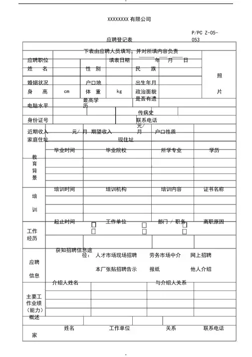 应聘登记表