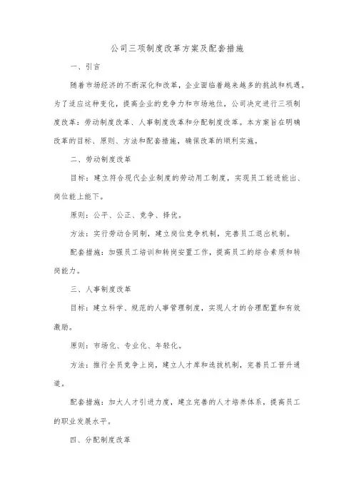 公司三项制度改革方案及配套措施