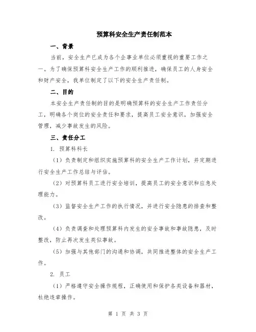 预算科安全生产责任制范本