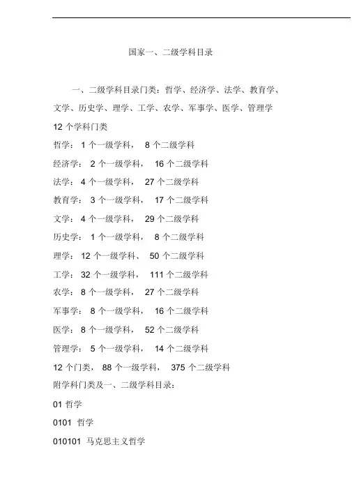 国家一二级学科目录