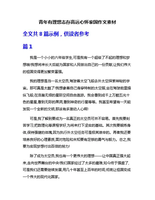 青年有理想志存高远心怀家国作文素材