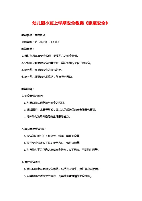 幼儿园小班上学期安全教案《家庭安全》