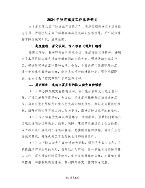 2024年防灾减灾工作总结例文（5篇）