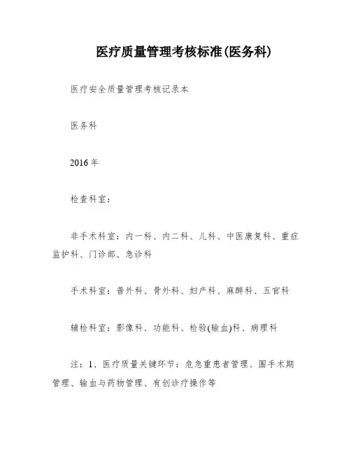 医疗质量管理考核标准(医务科)
