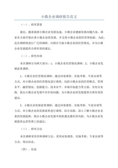 小微企业调研报告范文