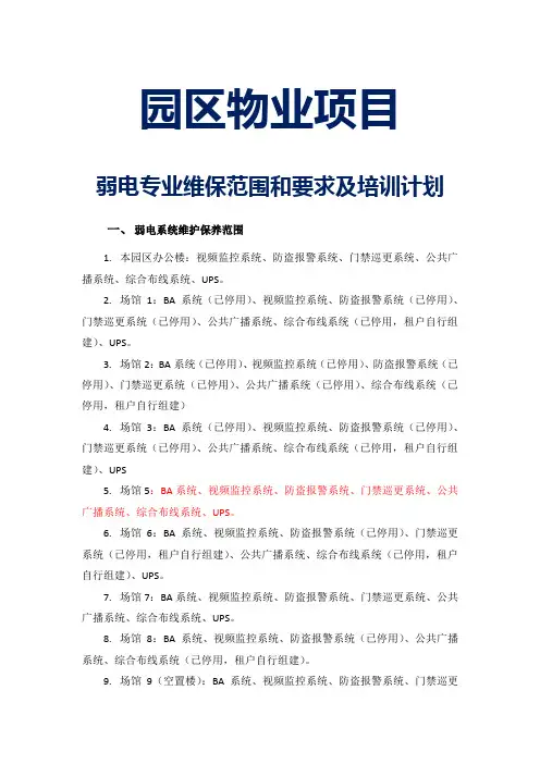 园区物业项目弱电专业维保范围和要求及培训计划参考借鉴范本