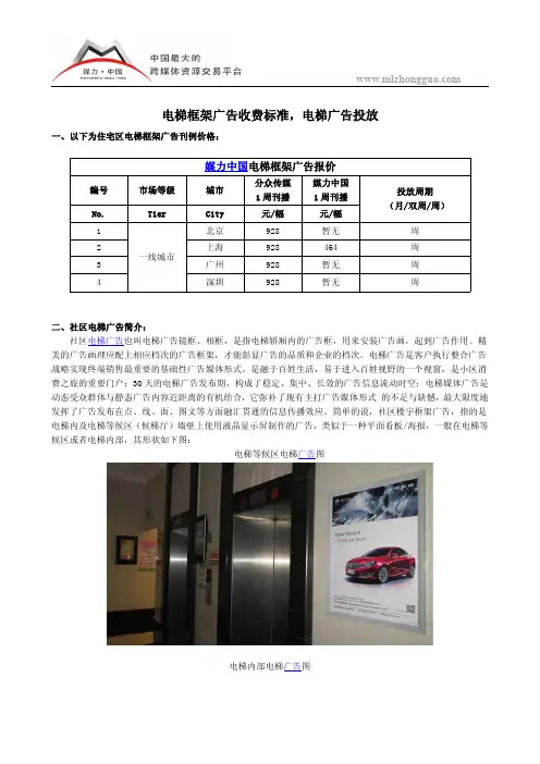电梯框架广告收费标准,电梯广告投放