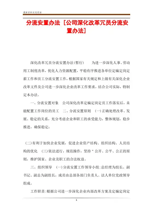 分流安置办法 [公司深化改革冗员分流安置办法] 