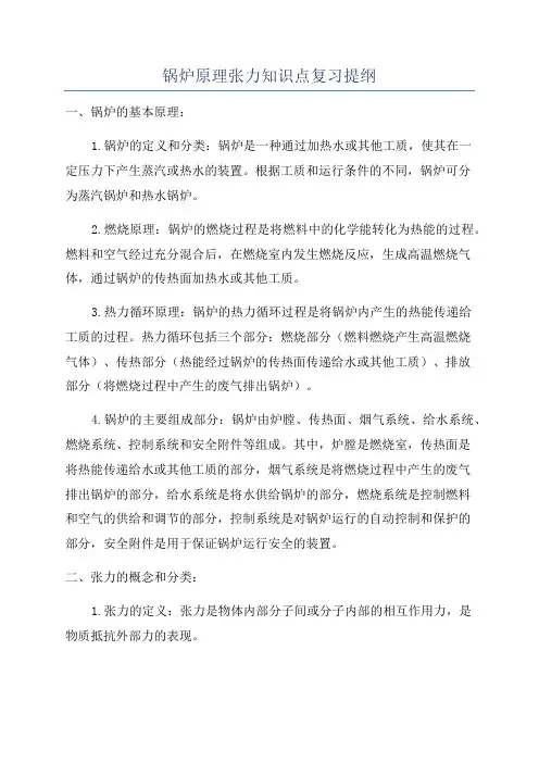 锅炉原理张力知识点复习提纲