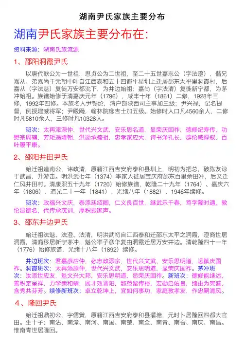 湖南尹氏家族主要分布