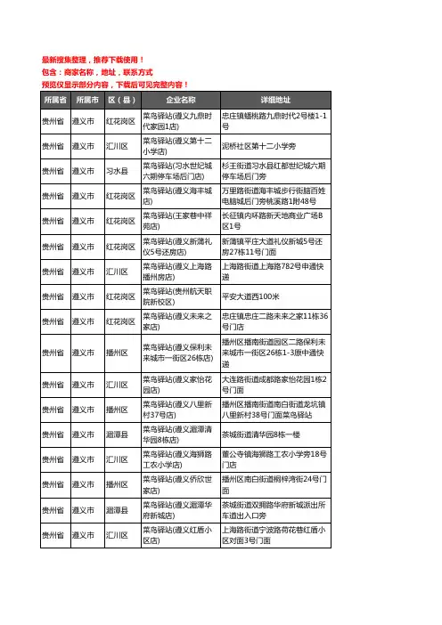 新版贵州省遵义市菜鸟驿站企业公司商家户名录单联系方式地址大全511家