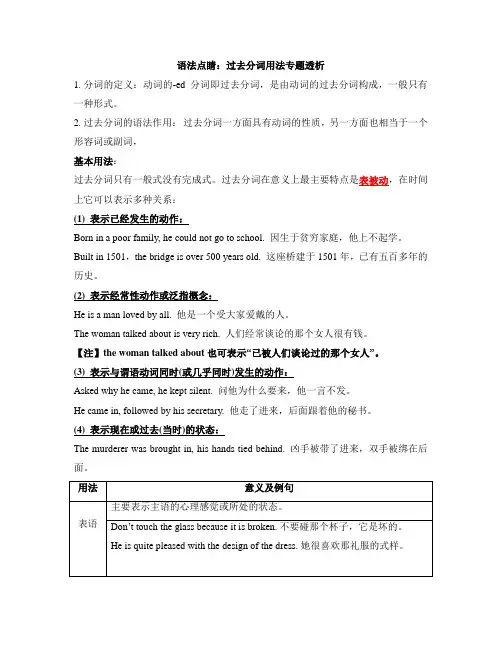 人教版高中英语必修5 语法点睛：过去分词用法专题透析