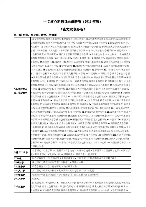 中文核心期刊目录最新版(论文发表必备).