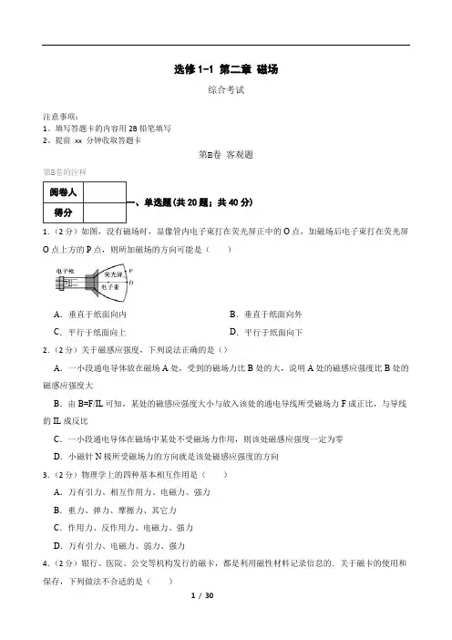 高中物理人教版(新课程标准)选修1-1第二章—磁场