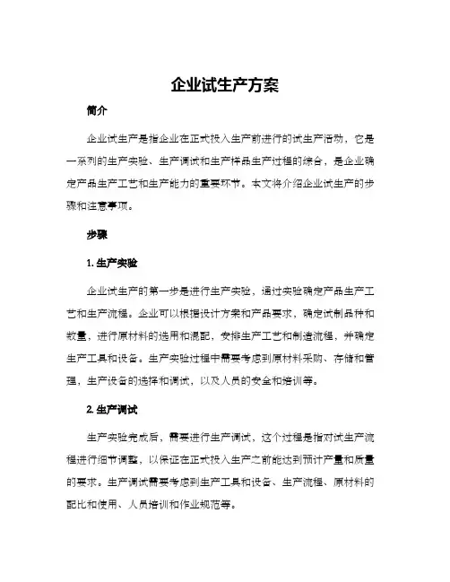 企业试生产方案