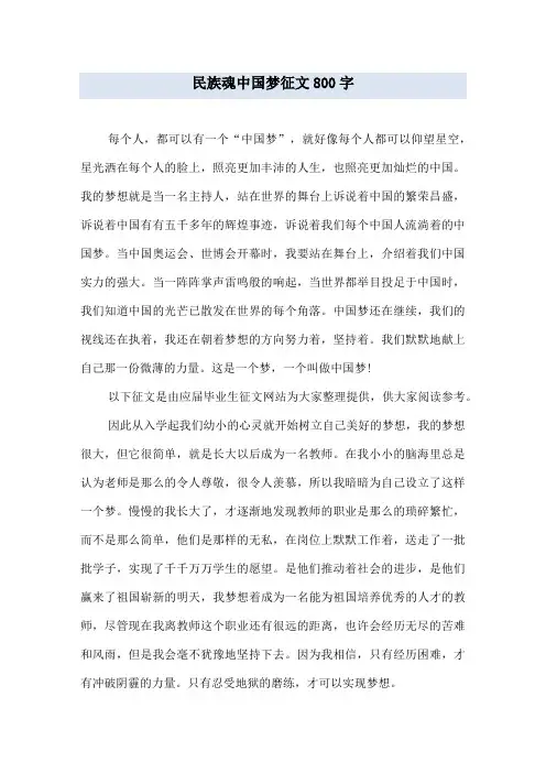 民族魂中国梦征文800字
