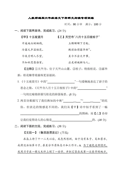 人教部编版六年级语文下册群文阅读专项训练含答案