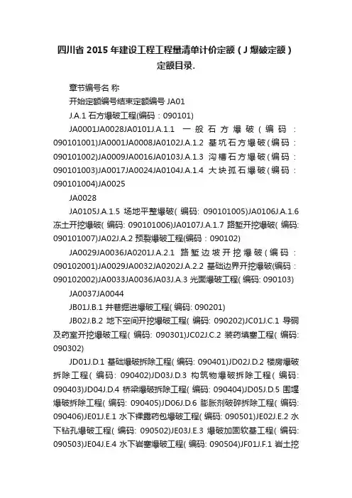 四川省2015年建设工程工程量清单计价定额（J爆破定额）定额目录.