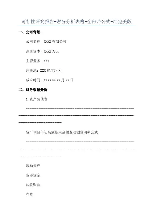 可行性研究报告-财务分析表格-全部带公式-准完美版