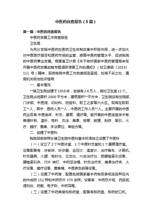 中医药自查报告（5篇）