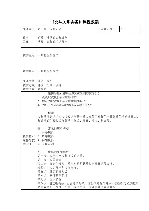 电子教案与课件—公共关系实务(第二版) 第四章  公共关系专题活动 第一节  庆典活动