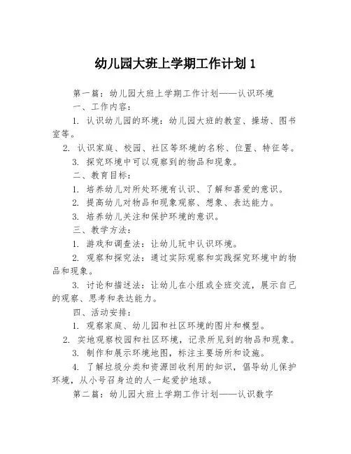 幼儿园大班上学期工作计划13篇