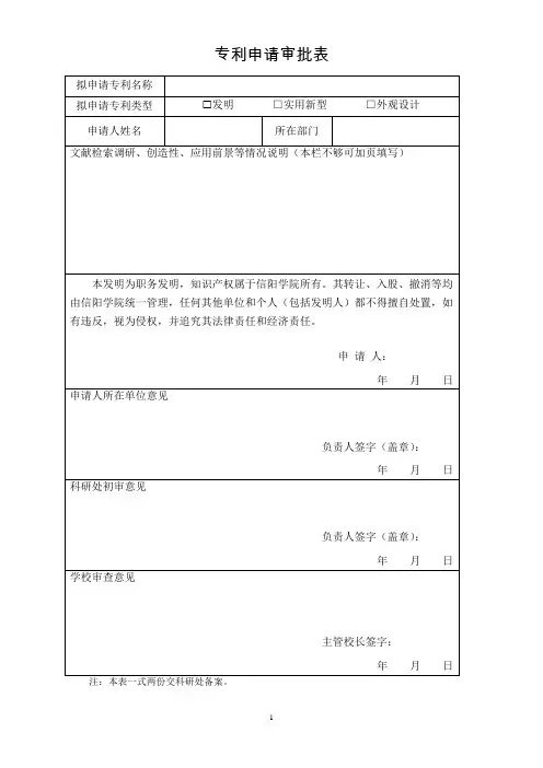 专利申请审批表