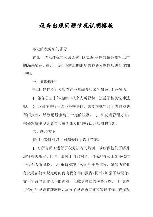 税务出现问题情况说明模板