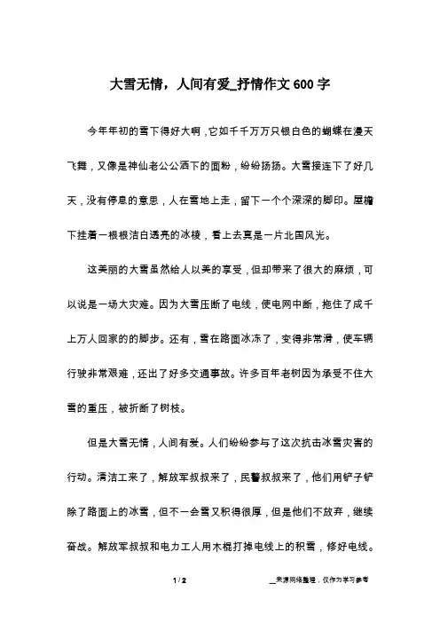 大雪无情,人间有爱_抒情作文600字