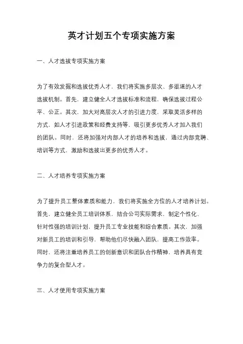 英才计划五个专项实施方案