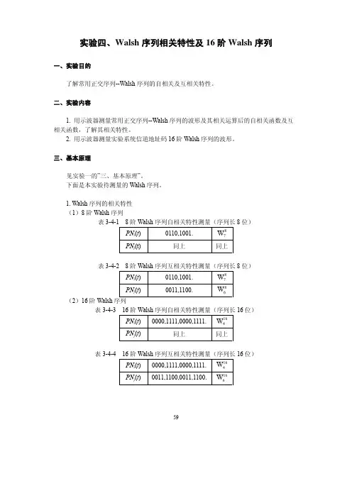 无线通信原理与应用-实验三 Walsh序列相关特性及16阶Walsh序列