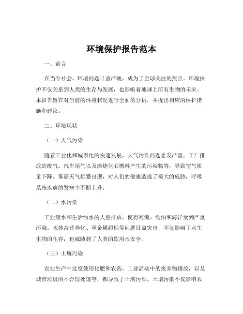 环境保护报告范本