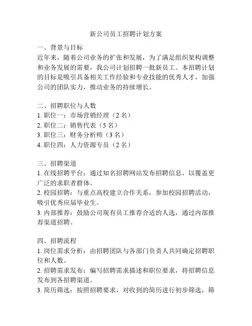 新公司员工招聘计划方案