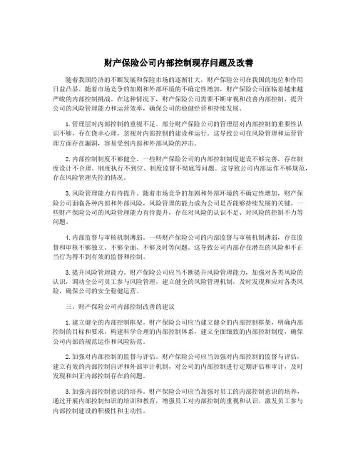 财产保险公司内部控制现存问题及改善