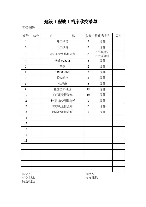 建设工程竣工档案移交清单