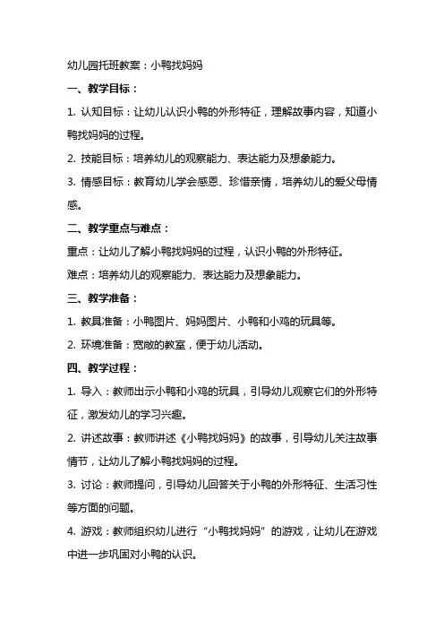 幼儿园托班教案：小鸭找妈妈