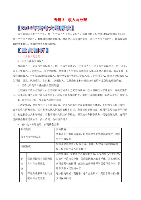高考政治核心考点全演练【专题3】收入与分配(含解析)