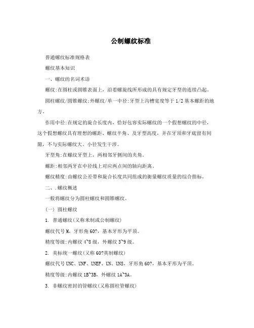 公制螺纹标准