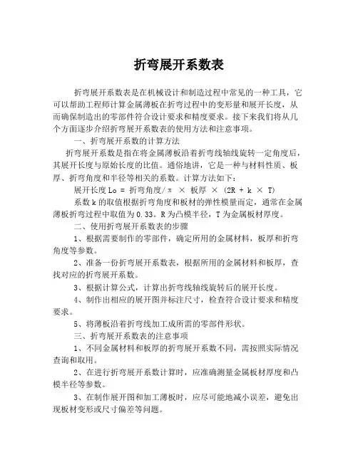 折弯展开系数表
