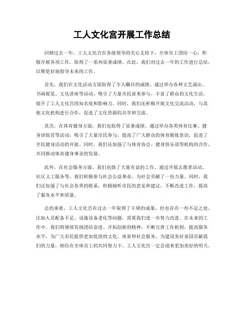 工人文化宫开展工作总结