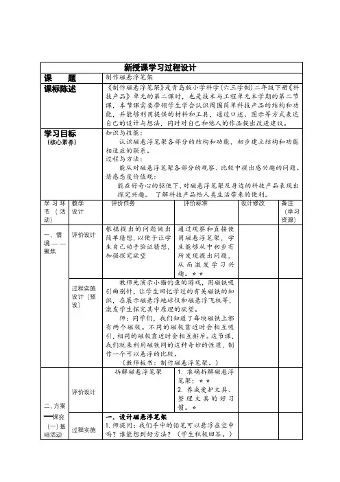 科学青岛版二年级下册(2018年新编)16 制作磁悬浮笔架 教案