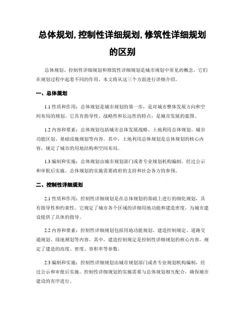 总体规划,控制性详细规划,修建性详细规划的区别