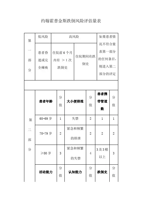 约翰霍普金斯跌倒风险评估量表