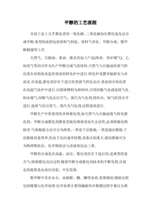 甲醇的工艺流程