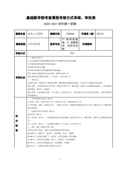 八段锦课程考核方式、审批表
